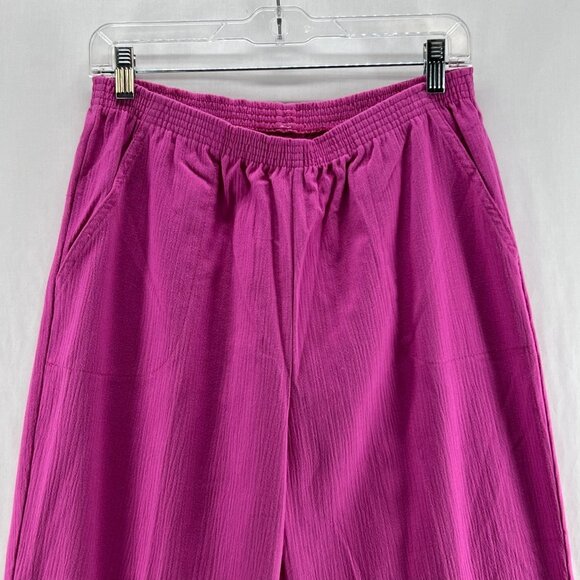 BocaBay Crinkle Pull On Pants Women 12P Elastic Waist High Rise Side Pocket Pink - Picture 3 of 10